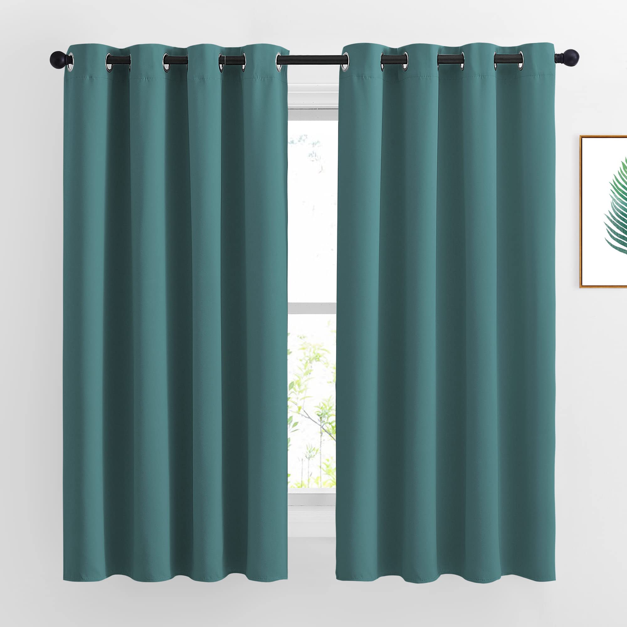 Photo 1 of NICETOWN Blackout Curtains for Kids Room - Triple Weave Microfiber Home Thermal Insulated Solid Ring Top Blackout Panels/Drapes for Bedroom(Sea Teal, Set of 2, 52 x 63 Inch)