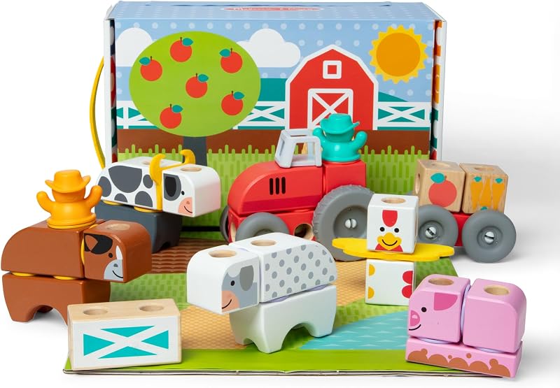 Melissa & Doug Blockables Farm Snap And Play 56 Pcs Wooden Building Set