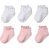 Amazon Essentials Girls' Lettuce Edge Ankle Socks, 6 Pairs