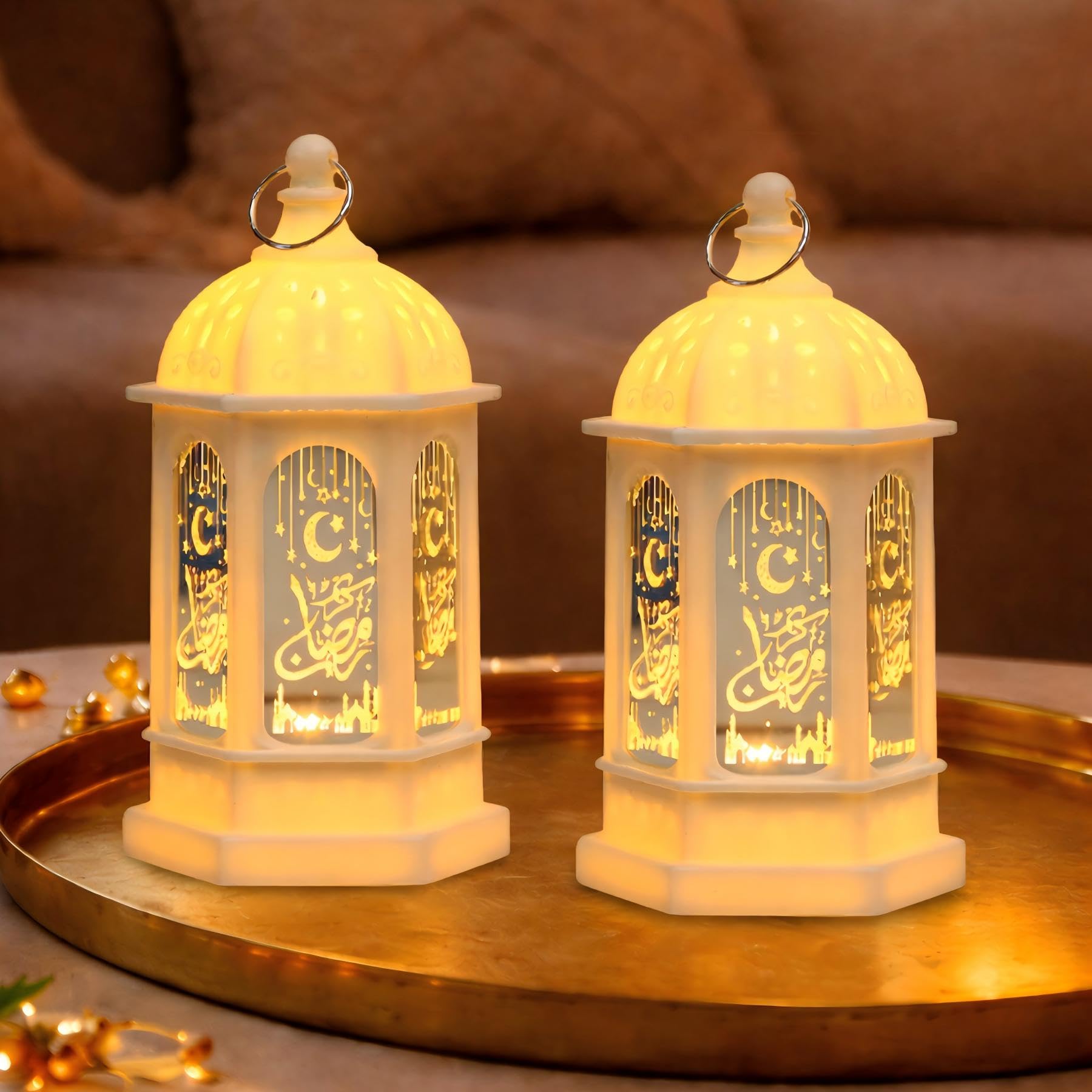 Photo 1 of LED Ramadan Lanterns Decorations, Eid Decorations for Home and Table, Small Ramadan Lights with Hanging Rings, Moon & Star Eid Decor, Islamic Home Decor & Muslim Eid Gift (2 Pack)