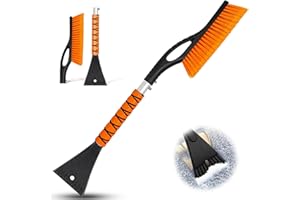 PLACHIDAY Snow Brush & Ice Scraper, 27 Inch, Ice Scrapers for Car Windshield, Detachable Snow Removal Tool with Ergonomic Foam Grip for Cars Trucks Suvs (Heavy Duty Abs, PVC Brush)