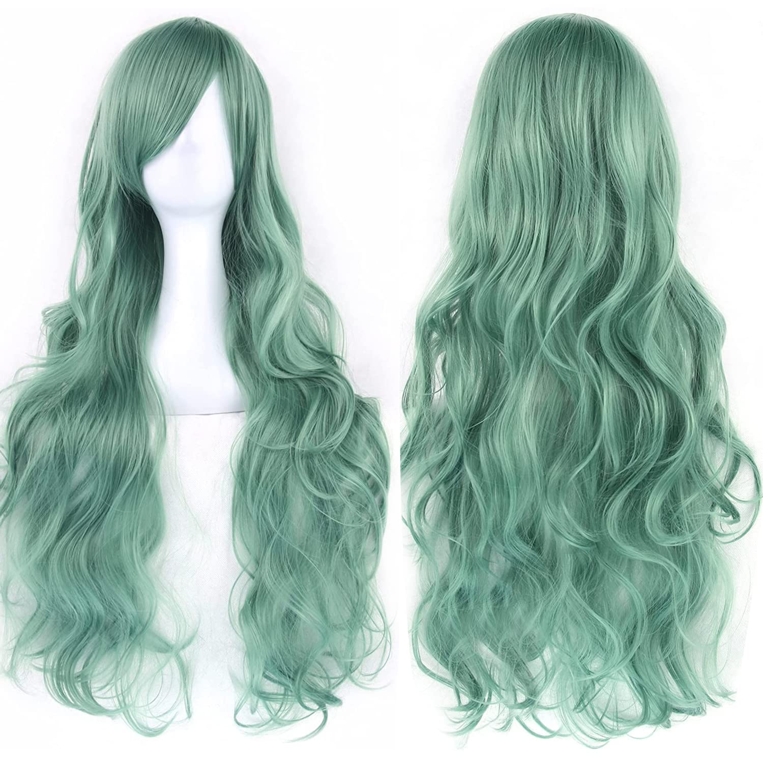 ColorfulPanda Long Curly Wavy Hair Costume Cosplay Party Wigs for Women Ladies Light Green Lolita Style Anime Wig