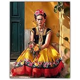Frida Kahlo – Sitting on the Doorstep Frida Inspired 11x14 Unframed Print Mexican Folk Style Feminine Portrait Cultural Wall Decor Bold Color Botanical Textile Illustration Boho Modern Gallery Home Office
