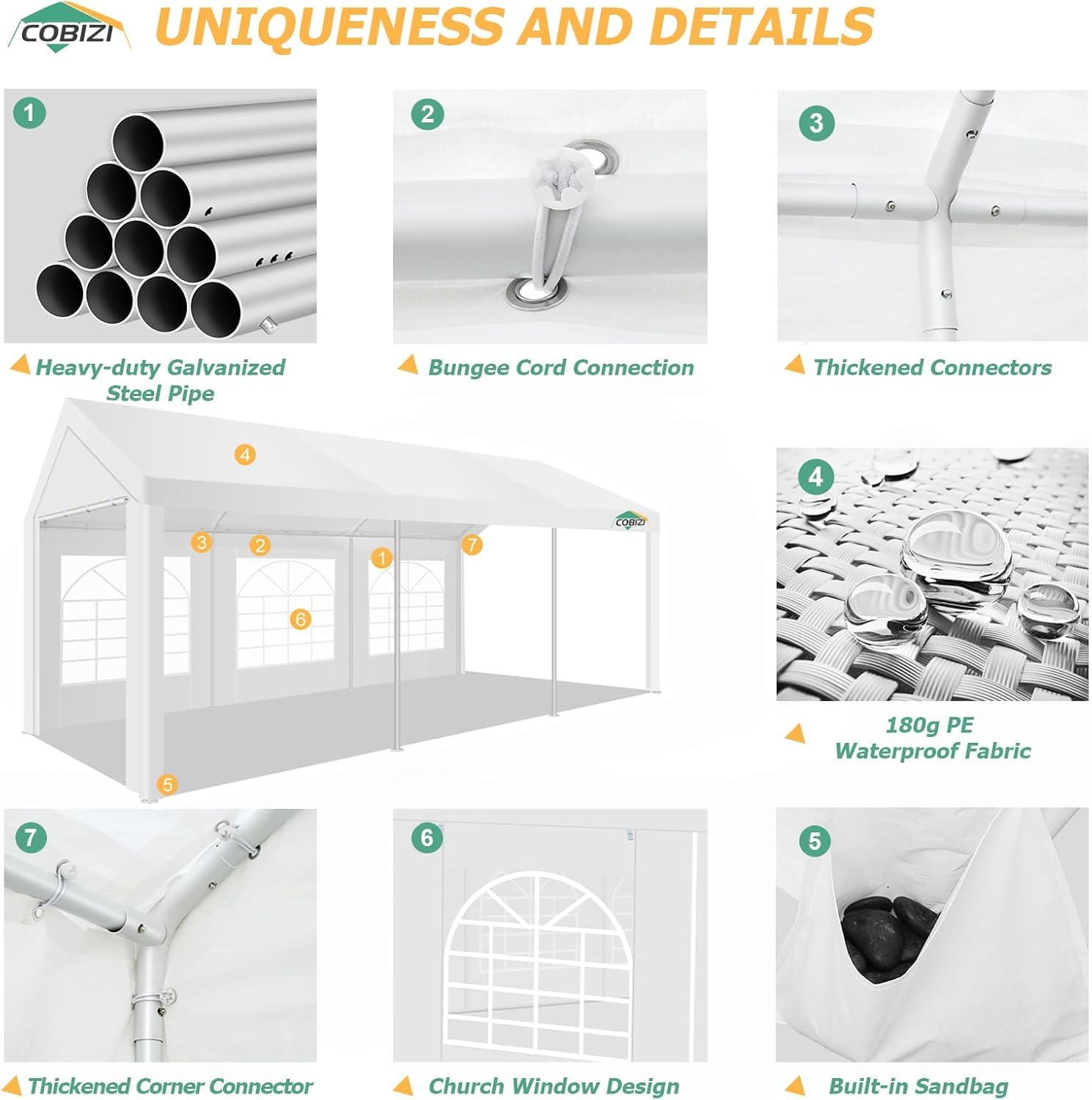 Photo 1 of COBIZI 10x20FT Party Tent Heavy Duty Outdoor Gazebo White Event Shelter Wedding Canopy Tent for Parties Carport BBQ Commercial with Removable Sidewall Windows, Powder Coating (Better Than Galvanized)