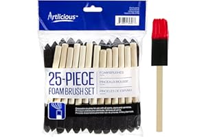Artlicious 1 Inch Foam Brushes Wood Handle Paint Brush Set (Value Pack of 25) - Lightweight, Durable and Great for Acrylics, Stains, Varnishes, Art & Crafts