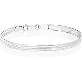 Miabella Italian Solid 925 Sterling Silver, 18K Gold Plated 4.5mm Flexible Flat Herringbone Link Chain Bracelet for Women, Made in Italy