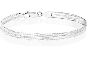 Miabella Italian Solid 925 Sterling Silver, 18Kt Gold Plated 4.5mm Flexible Flat Herringbone Link Chain Bracelet for Women Men, Made in Italy
