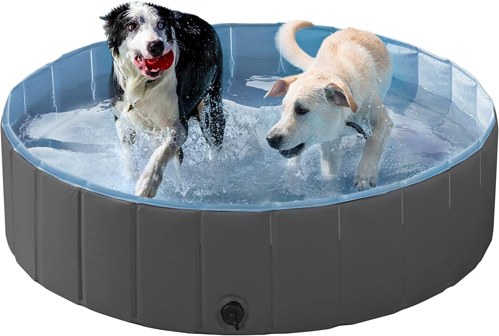 Yaheetech PVC Foldable Pet Pool 120x30cm Black Indoor Outdoor Large Bathing Tub