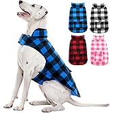 Kuoser Dog Winter Coat, Windproof Dog Fleece Jacket British Style Plaid Cold Weather Doggie Vest Coats, Reversible Cozy Warm Pet Clothes Apparel for Extra Large Size Dogs XXXL