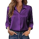 Zeagoo Womens Tops Long Sleeve Satin Silk Button Down Shirts Casual Business Dressy Blouses Fall Clothes