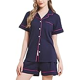HEARTNICE Pajamas for Women, Button Down Pajama Shorts Set Summer Solid Pjs Sets