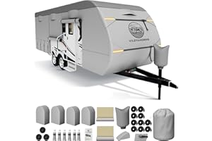 VILDVANDRING Heavy Duty Travel Trailer RV Cover 24-27ft, Rv Trailer Cover 8 Layers Breathable Waterproof Rip-Stop Camper Cover with Adhesive Repair Patches, Gutter, Tire & Additional Straps