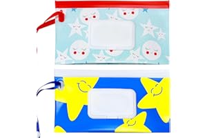 FAREVER Baby Wipe Dispenser, 2 Pack Portable Refillable Wipe Holder, Reusable Lightweight Wipes Container Case Holder for Travel Wet Wipe Pouch,Cartoon, Cartoon