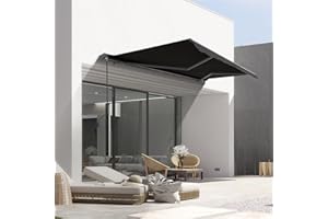 CANOPEE 13 × 10' Adjustable Retractable Awnings for Patio Manual Crank Handle Sunshade Shelter with Protective Cover - Stylish, Durable, UV and Weather Resistant