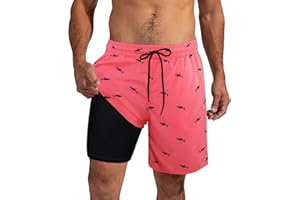 XiaoMoSha Mens Swim Trunks with Compression Liner 7" Quick Dry Board Shorts Bathing Suit with Pockets Swimwear Swimsuit S-2XL