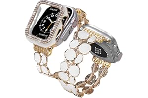 VIQIV Bling Dressy Bracelet with Case Compatible with Apple Watch Bands 38mm 40mm 41mm 42mm 44mm 45mm for Women Girls Strethy, Thin Stainless Steel Metal Wristband Straps for iwatch Bands Series 9/8/7/6/5/4/3/2/1/SE