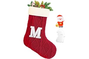 VICTORIA ANNA 21 Inches Knitted Christmas Stockings with Personalized Initials,Large Red Custom Monogram Christmas Stockings for Party Fireplace Family Holiday Party Hanging Stocking Decorations Red-M