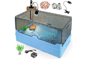 RunDuck Turtle Habitat Tank Kit– Fresh Filtration, Waterplay Fun, Diverse Living, Heat Lamp, Water Pump and Convenient Water Changes in Turtle Tanks Habitat Kits Turtle cage (Blue, Large)