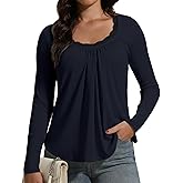 Susclude Lace Long Sleeve Shirts for Women V Neck T Shirt Casual Fall Comfy Pleated Basic Trendy Womens Tunic Tops 2025