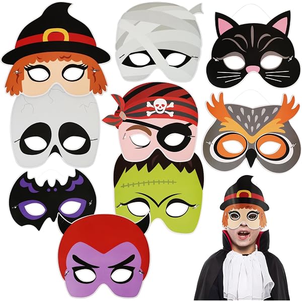 Lot De 10 Masques En Feutre Pour Halloween - Chauve-souris, Sorcière, Citrouille, Vampire - Déguisement Enfant Pour Fête Et Jeu