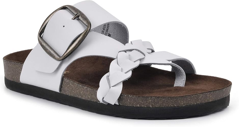 Amazon.com | WHITE MOUNTAIN Shoes Heartfelt Women's Flat Sandal, White/Leather, 5 M | Flats