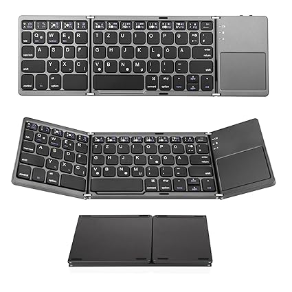 Bluetooth Tastatur mit Touchpad, Jelly Comb Faltbare Kabellos Ultra Dünn Bluetooth Tastatur[QWERTZ Layout], Grau