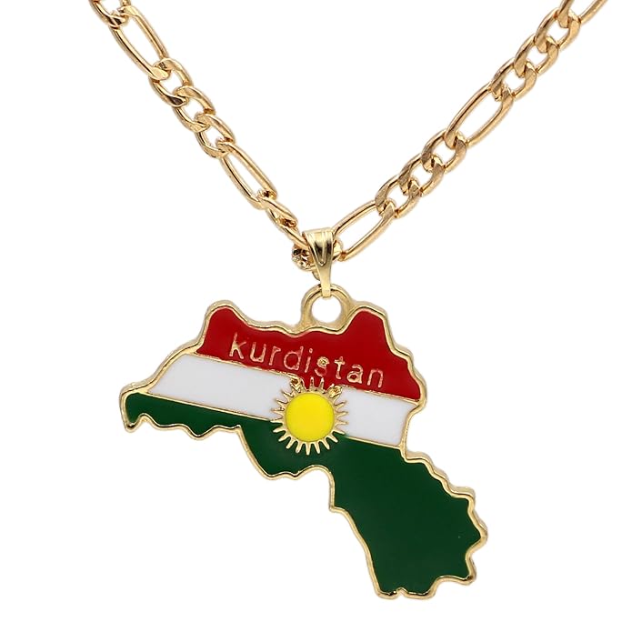 Kurdistan Premium Kette Kürt Karte Fahne Flagge Anhänger Halskette 18 K Vergoldet Anhänger Halskette 18 K Real vergoldet t sh