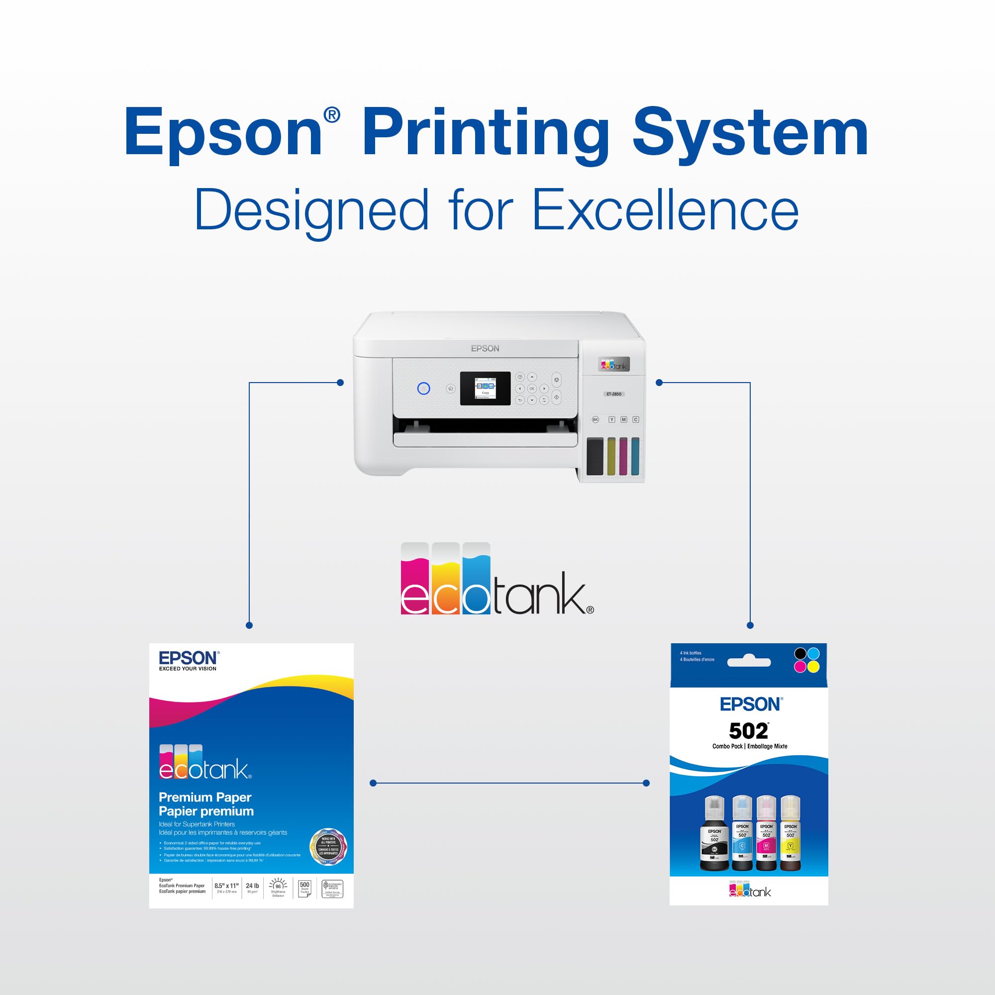EPSON 502 EcoTank Ink Ultra-high Capacity Bottle Cyan Works with ET-2750, ET-2760, ET-2850, ET-3750, ET-3760, ET-3850, ET-4850, and other select EcoTank models