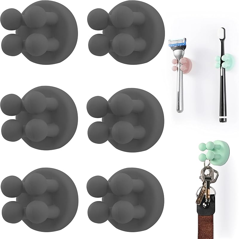 Zayin Silicone Toothbrush Holders 6 Pcs Wall Hook Self Adhesive