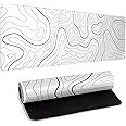 White Big Mousepad for Gaming Large Topographic Map Washable Desk Pad with Stitched Edge Office Supplies and Decor 31.5''x11.8'' Computer Keyboard Protector