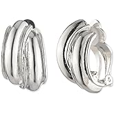 ANNE KLEIN Women's Silver Tone EZ Comfort Clip Earring Button Featuring Cross Over Design