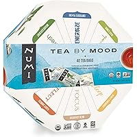Numi Organic Tea By Mood Gift Set, 40 Count Tea Bag Assortment - Premium Black, Pu-erh, Green, Mate, Rooibos & Herbal Teas (P
