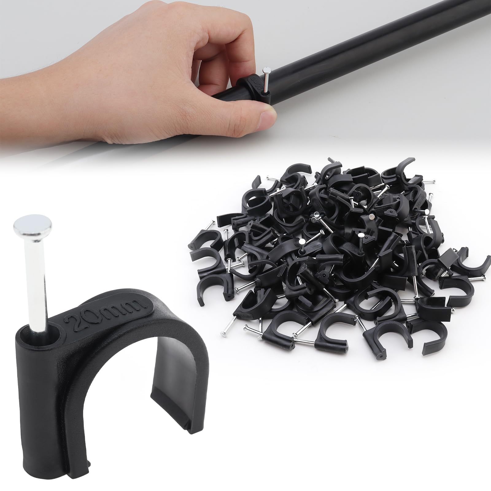 PNXKTXO 100pcs 3/4inch Half Clamps J-Hook with Nail for PEX Tubing Pipe Support, Nail in Cable Clips Pex Clamps Fittings