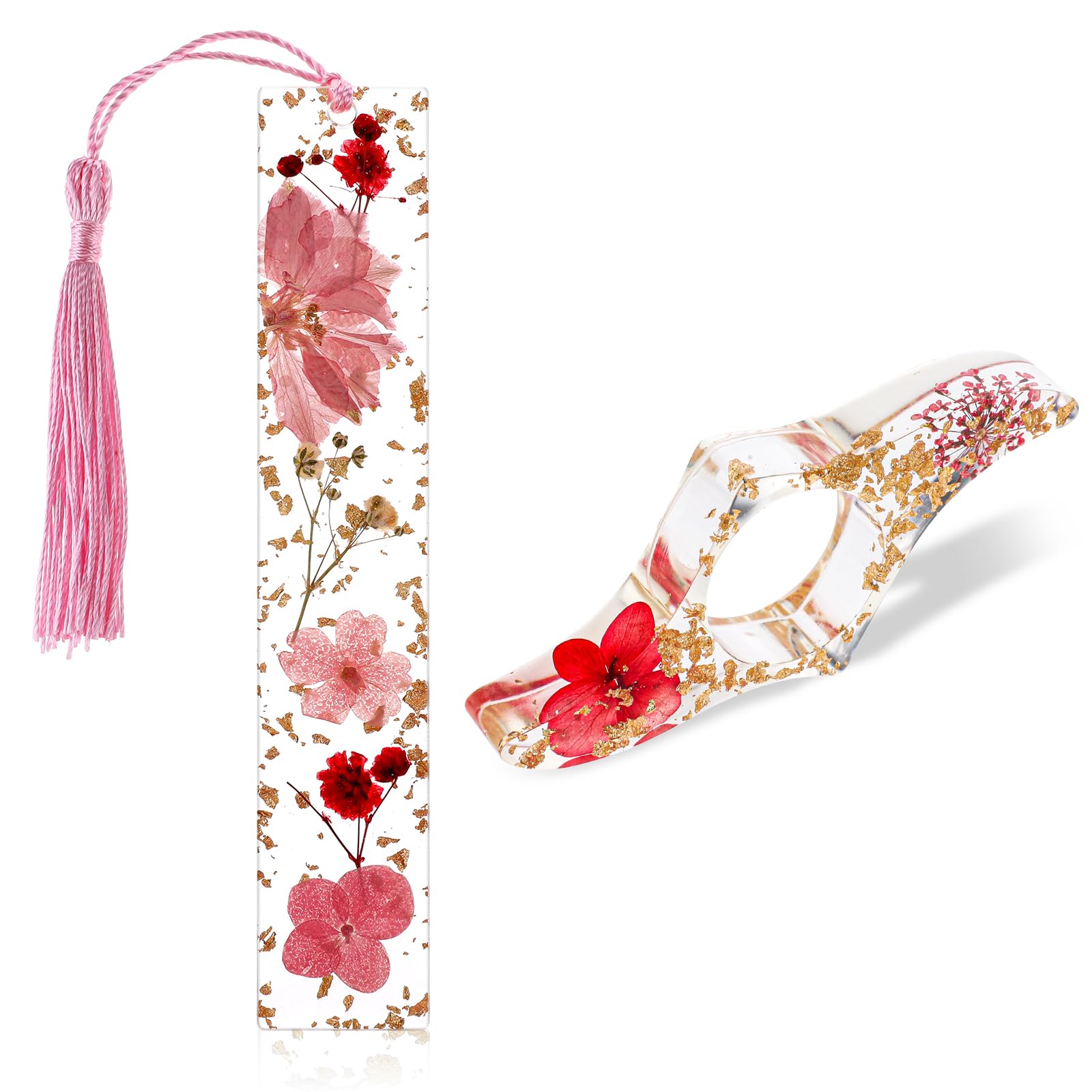 2PCS Book Marks Women, Dried Flower Resin Thumb Book Page Holder and Bookmark Book Mark Women Gift Book Lovers Gifts Page Reading Marker for Readers Book Lovers Bookworm Bookmarks Students Teachers