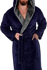 i-Smalls Mens Hooded Fleece Gown Robe with Belt S to 6XL Navy view 3