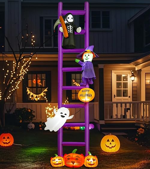 Loninak 12 Ft Halloween Inflatable Decoration, Halloween Purple Ladders Built-in LED Lights, Outdoor Blow Up Yard Fun Decor, for 2025 All Hallows' Day Lawn Decor