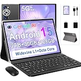 DEERTiME Android 15 Tablet 30GB RAM 128GB ROM 2TB TF, 2026 Electronics Tablets 10 Inch 8000mAh with Keyboard Mouse, 2.0GHz, 5G WiFi, BT 5.0, GMS Certified, Dual Camera, Gemini AI - Metal Black