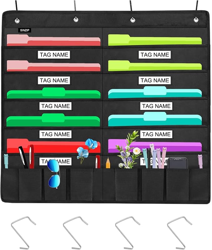 Sinzip Heavy Duty 10 Pocket Door Hanging File Organizer with Name Tag Holders