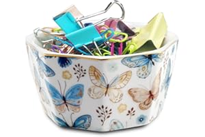 HOMSUN Paper Clip Holder Ceramic Paper Clip Holders Geometric Paperclips Holder Dispenser Cute Gold Line Paper Clip Organizer for Desk Binder Clip Bobby Pin Hair Clip Holder Gift for Office Butterfly