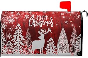 GRANBEY Merry Christmas 21" X 18" Red Deers Magnetic Mailbox Wraps - Standard Size Pine Snowflake Post Letter Box Cover Decor for Home