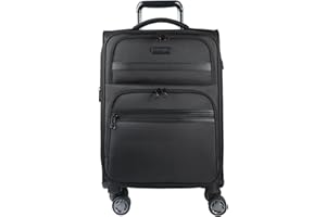 KROSER Softside Expandable Carry On Luggage with Front Business Pockets，20 Inch Suitcases with Spinner Wheels & Built-in TSA Lock, Durable Suitcase Rolling Luggage with USB Port, Black