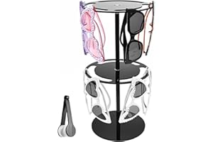 JolliKids 2 Tier 360° Rotating Sunglasses Organizer Acrylic Sunglasses Holder Stand with Sunglasses Cleaning Tool for up to 24 Pairs of Eyewear for Desktop Dresser Bathroom, Black
