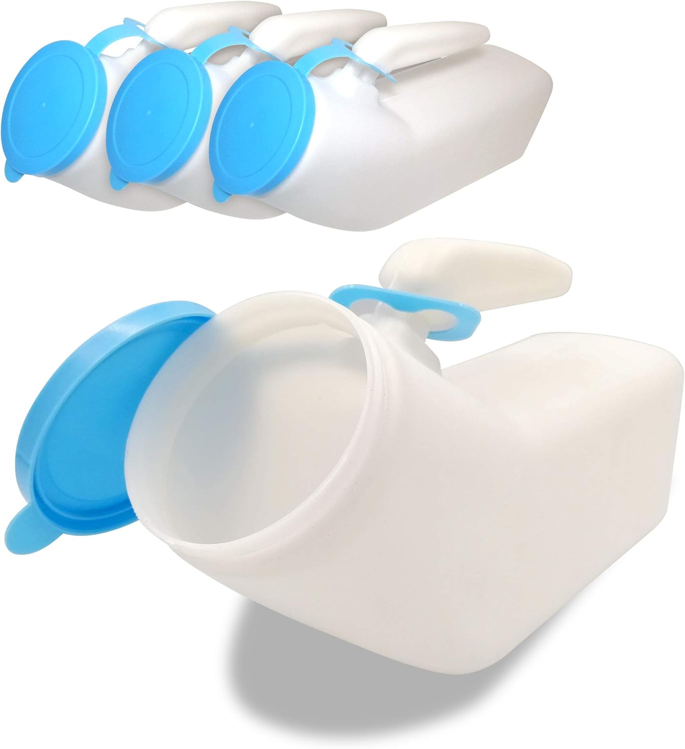JJ Care Urinals for Men 1000ml (4 Pack), Spill Proof Plastic Pee Bottles for Men with Snap on Lid, Male Urinals, Pee Container Men, Portable Urinal Bottle for Car, Travel, Elderly & Incontinence -Blue: Health & Personal Care