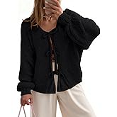 UNCLECAT Womens Bow Tie Front Cardigan Sweaters Oversized Fall Open Front Cardigans Cute Loose Knit Tops