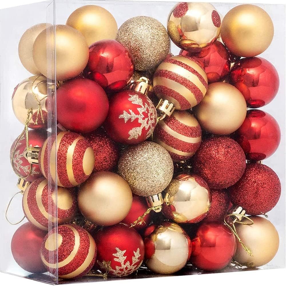 50pcs 40mm Red and Gold Christmas Baubles - Xmas Tree Balls and Ornaments