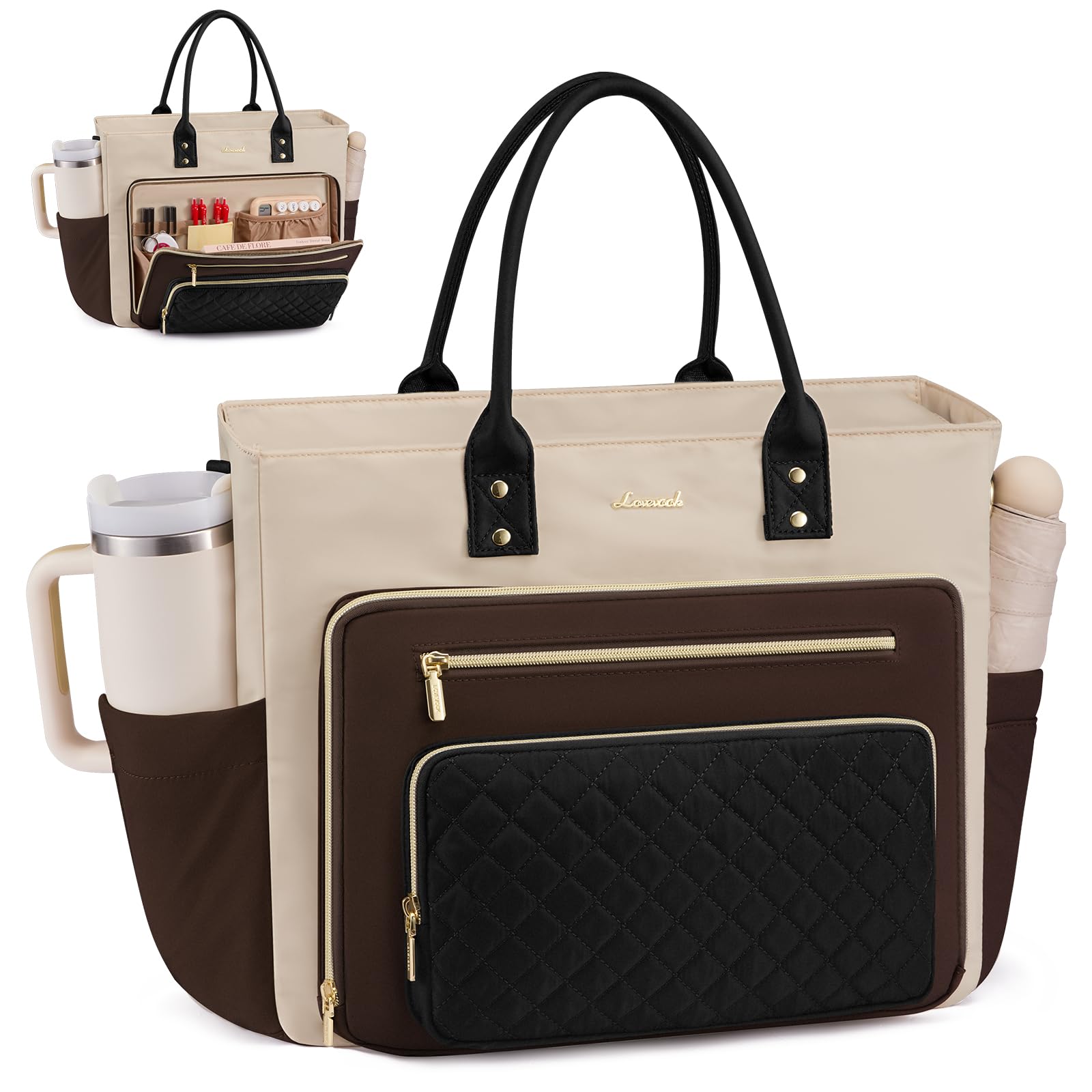 Photo 1 of LOVEVOOK Laptop Tote Bag for Women With Large Cup Holder, Work Bags Teacher Nurse Computer Bag, 15.6 Inch Professional Briefcase Business Travel Large Purses Handbag, Diaper Bag With Multi-Pockets