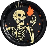 JASSEWRLY 30 Pcs Halloween Party Paper Plates, Halloween Skeleton Dessert Disposable Birthday Cake Paper Plates Supplies Tableware