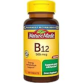 Nature Made Vitamin B12 500 mcg, Dietary Supplement for Energy Metabolism Support, B12 Vitamins 500 mcg, 200 Tablets, 200 Day Supply