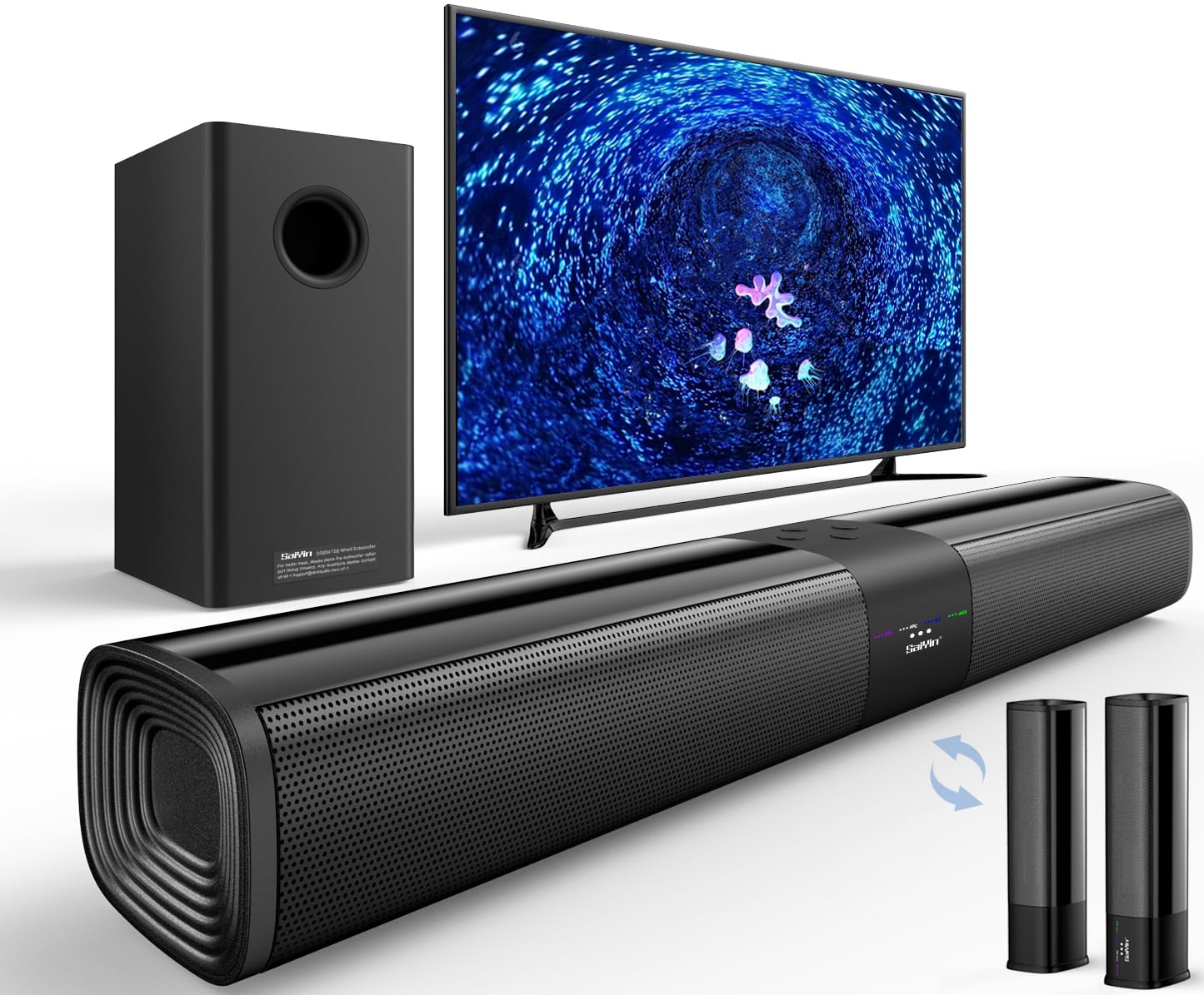 Photo 1 of Saiyin Sound Bars for Smart TV with Subwoofer, Soundbar with Optical/ARC/AUX and Bluetooth 5.3 Inputs, Surround Sound System with 5.25 Inches Woofer,Treble and Bass Adjustable
