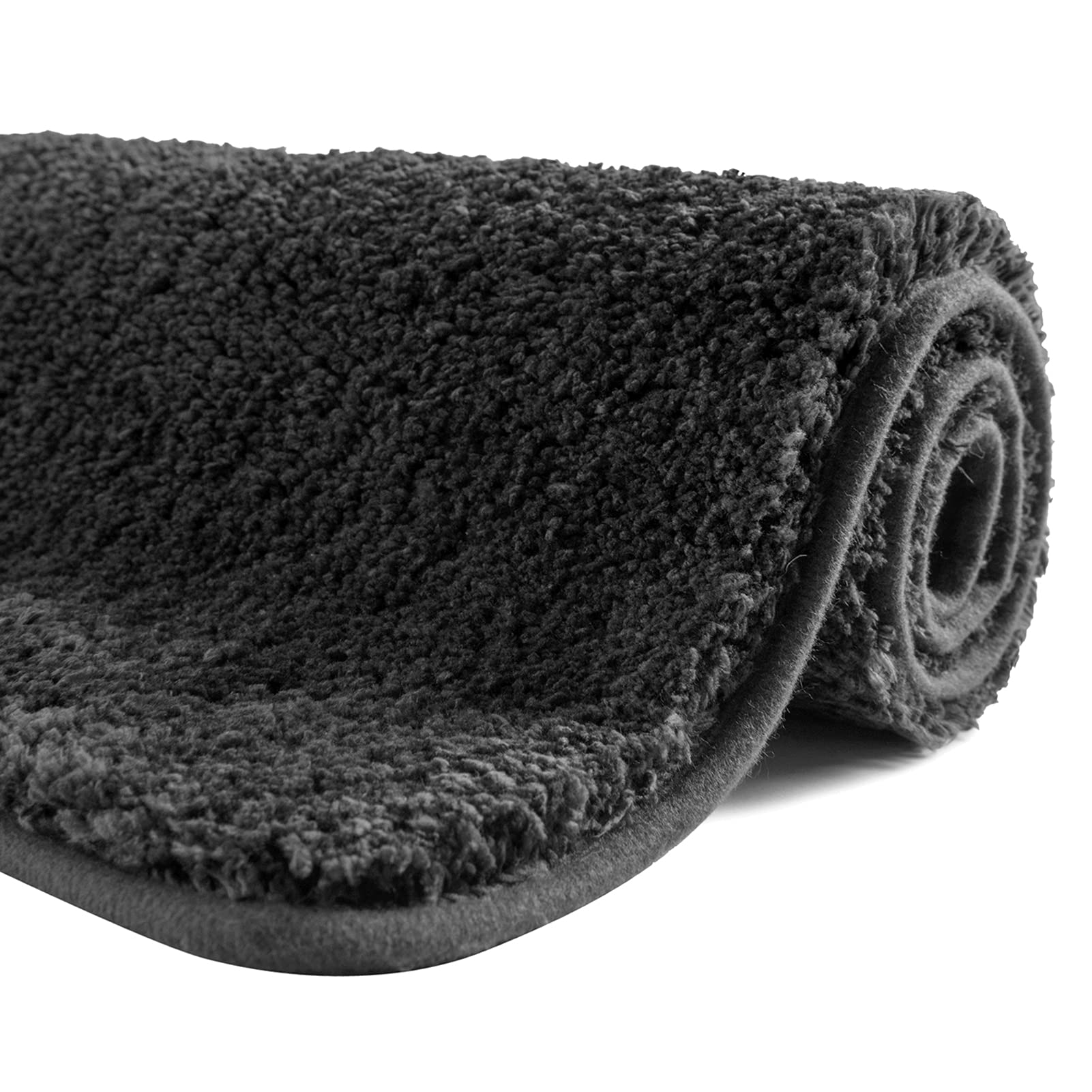 SFLXO 60cm x 40cm Non Slip Bath Mat Machine Washable Durable Soft Fluffy Microfiber Bathroom Mat Water Absorbent Bath Rug Deep Grey